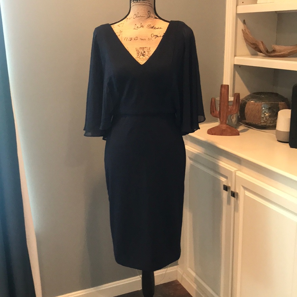 Navy Fitted Dress W/ Flowy Sleeves